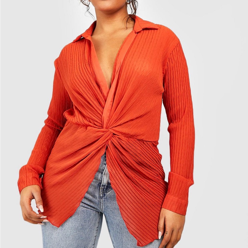 Nwot Chiffon Plisse Top With Twist Detail